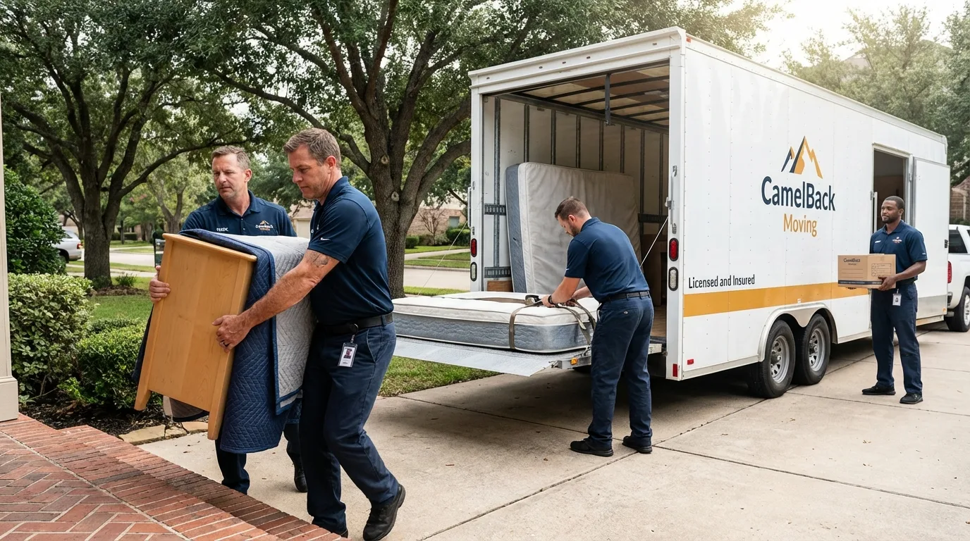 Crew loading residential truck for cross-state move from Reidsville, NC