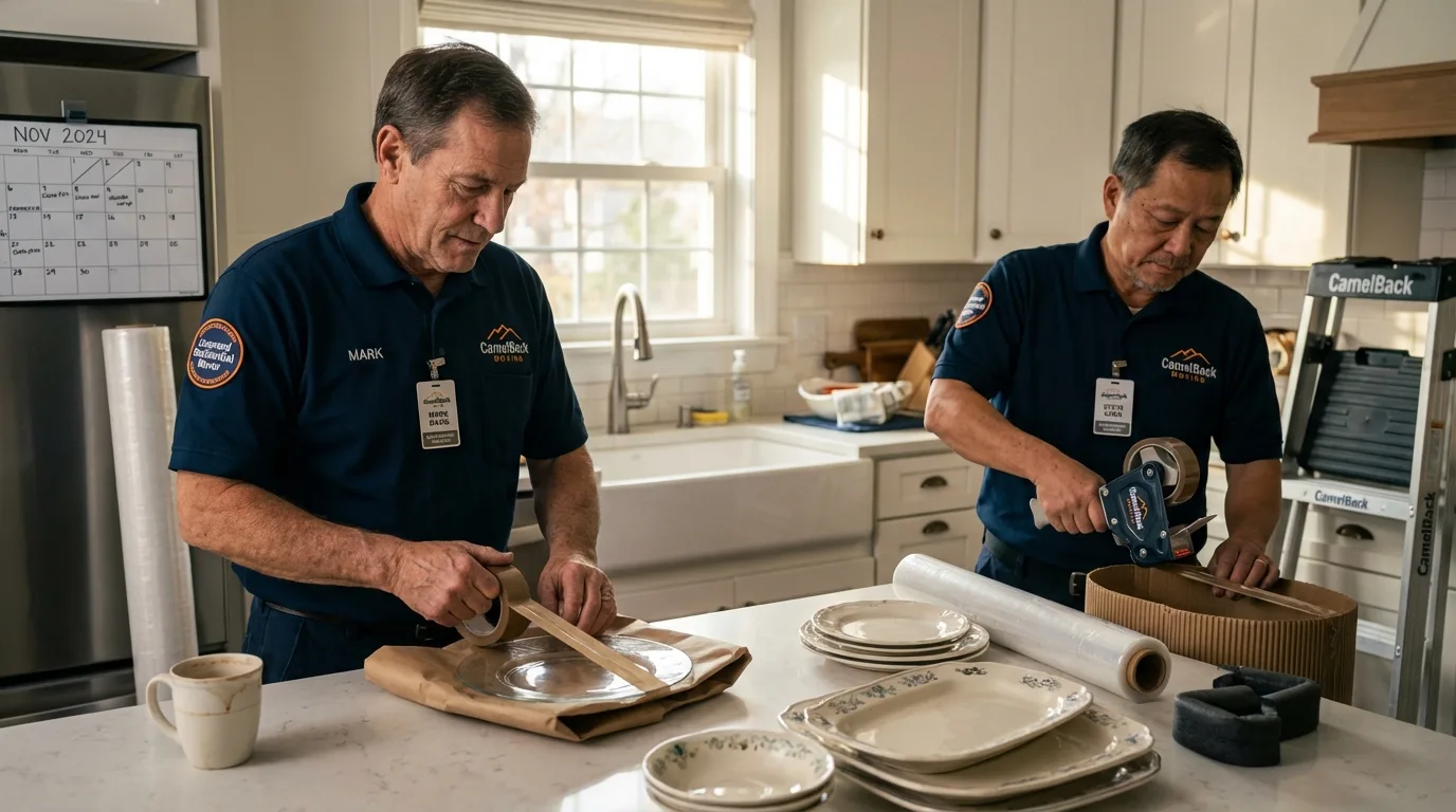 Professional crew packing kitchen dishware in Reidsville, NC